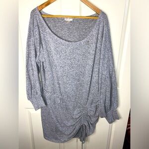 VENUS Gray Relaxed Ruched Dress, Long Sleeve, Cozy